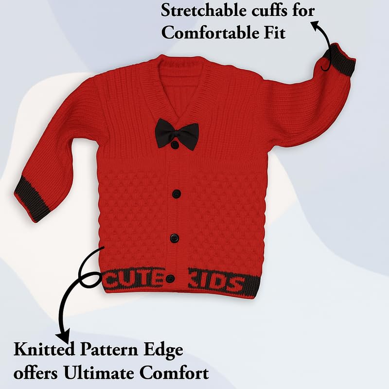 Image of Baby Unisex New Born Baby Boys Girls Soft Comfortable Trendy Woolen Round Neck Stripe Sweater Set with Payjami, Cap and Pair of Booties for Toddlers