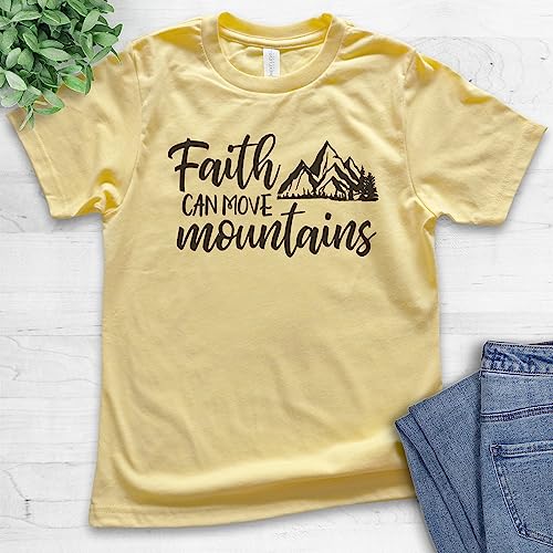 EVERTREE CLOTHING Faith Can Move Mountains Shirt, Youth Kids Girl Boy T-Shirt, Religious Christian Motivational Spiritual Tee2