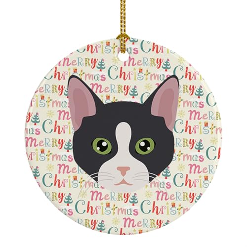 Caroline's Treasures American Polydactyl Cat Christmas Ceramic Ornament Christmas Tree Hanging Decorations for Home Christmas Holiday, Party, Gift, 3 in, Multicolor