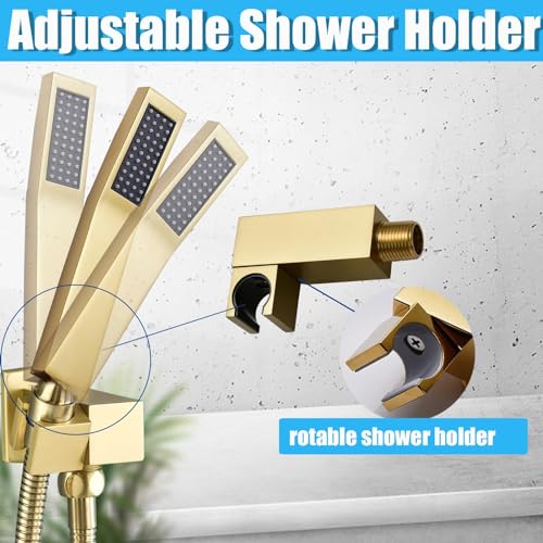 Regadera de mano para baño, cabezal de ducha en latón con manguera larga, ducha dorada con rociador portátil y soporte de montaje en pared, BELLEARLY miniatura 5