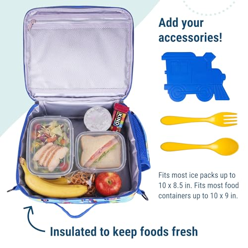 Image of Wildkin Kids ECO rPET Insulated Lunch Box - Keeps Food Hot or Cold, Easy-Clean Lining, Mesh Pockets & BPA-Free - Boys & Girls, Ideal for School, Travel & Daycare - Trains, Planes & Trucks
