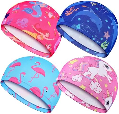 4 Pieces Kids Swim Caps,Cute Swimming Caps for Kids Boys Girls,Cl...
