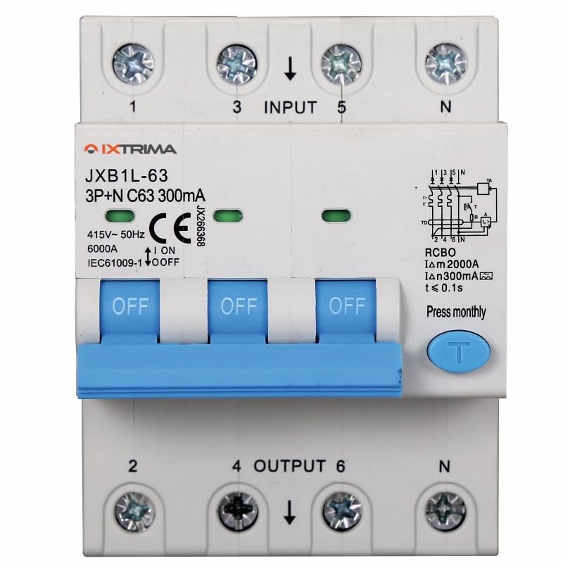 Interruttore Magnetotermico Differenziale 3P+N 63A 300mA 380V-6KA CLASSE A 300mA per Guida DIN - 4 Moduli DIN - Protezione Circuiti e Sicurezza Impianti