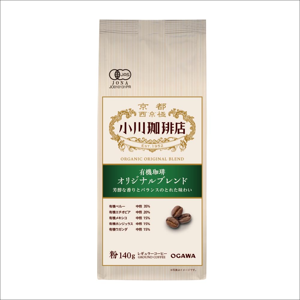 Amazon.co.jp: 小川珈琲店 有機珈琲 オリジナルブレンド 粉 140g ×3個