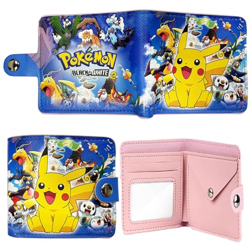 YCWSSB Pokemo Geldbeutel, Cartoon Geldbörsen,Mädchen Jungen Brieftasche,PU Leder Bifold Brieftasche, Anime Design, Kreditkartenhalter, Münzfach, Geburtstagsgeschenk für Kinder