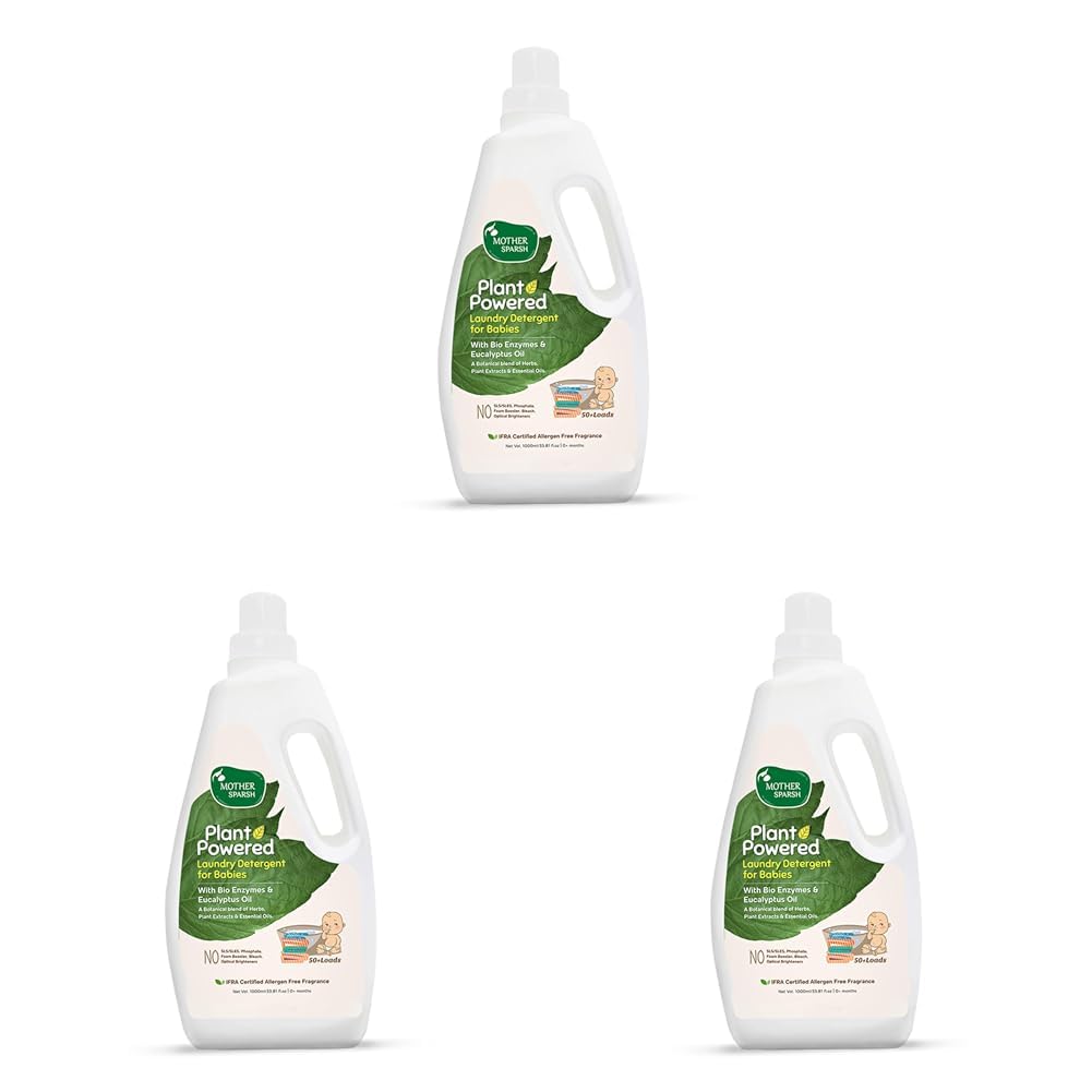 Mother Sparsh Plant Powered Baby Laundry Liquid Detergent With Bio - Enzymes and Eucalyptus Oil | Without Dyes & Optical Brighteners -1 Litre (Pack of 3)-image-18
