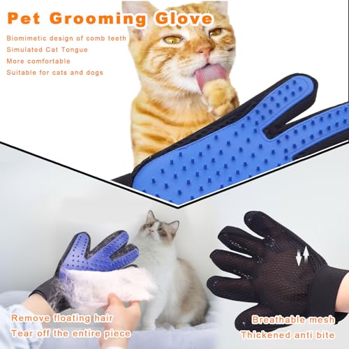 Image of 2-Piece Pet Hair Removal & Grooming Kit: Static Hair Remover Glove for Furniture, Carpet, Couch + Gentle Pet Grooming Glove for Cats & Dogs