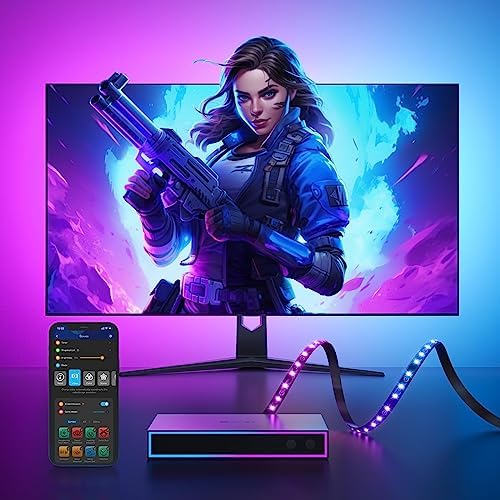 Govee AI Sync Box and Monitor Backlight, RGBIC Led Strip Light for 27-34 inch Monitors, HDMI 4K,DreamView, Work with Alexa, Google Assistant, and CEC