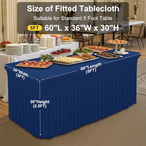 Image of Smiry Spandex Elastic Fitted Table Cloth Skirt for 5FT Rectangle Table | Stretch Washable Table Cloth, Banquet Table Cover for Wedding, Party, Indoor & Trade Shows, (Navy, 60Lx36Wx30H)