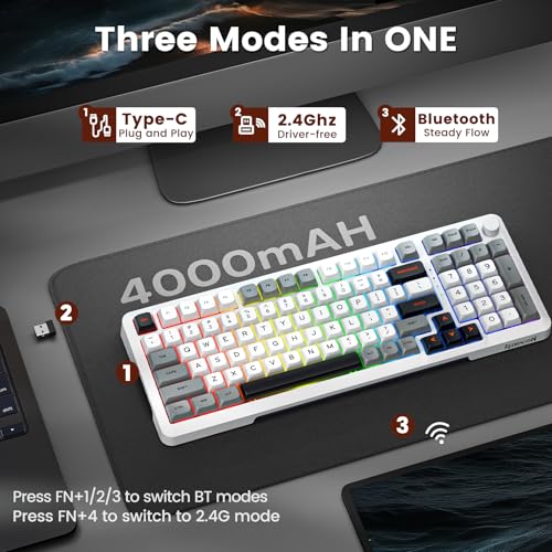 Image of Redragon Wireless Mechanical Keyboard, 3 Mode Gasket Mounted RGB Gaming Keyboard with Volume Knob, Pre-Lubed Linear Switches, MDA-Profile, 98 Keys Hot Swappable Creamy Keyboard for Pc /Tablet /Xbox Blue