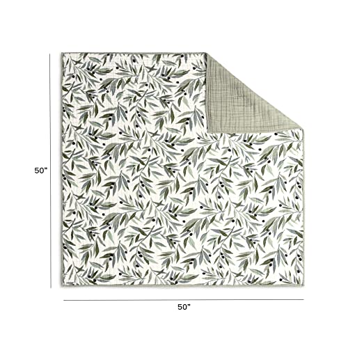 Image of Babyletto 100% Organic Cotton Quilt, GOTS-Certified, 3-Layers of Ultra-Soft and Breathable Muslin - Olive Branches