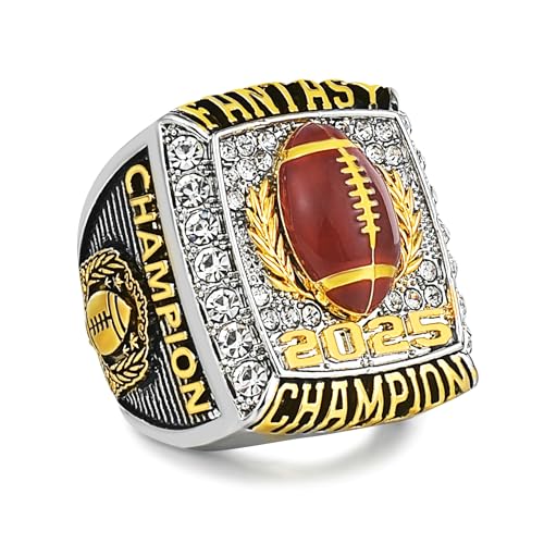 2025 Fantasy Football Champion Ring with Brown football Raised - Premium Unstoppable Trophy Ring with Zircon - Commemorative Gift for Fantasy League Winners​3