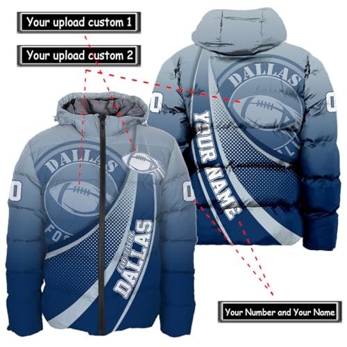 Men Football Custom Name Number Logo Front Back Puffer Coat Lightweight Hooded Insulated Winter Windproof Down Jacket2