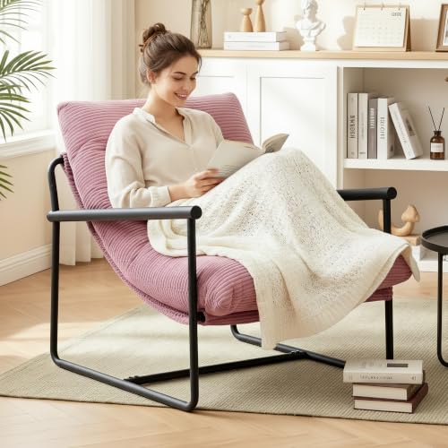 Image of Modern Accent Chair for Living Room,Arm Chair with Metal Frame,Upholstered Armchair with Soft Cushion for Bedroom Lounge Reading Room (Pink)