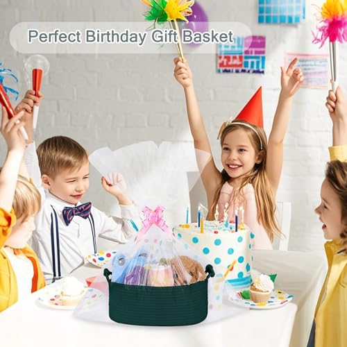 Image of COMSE Small Gift Basket Empty with Bag & Ribbons, Solid Dark Green