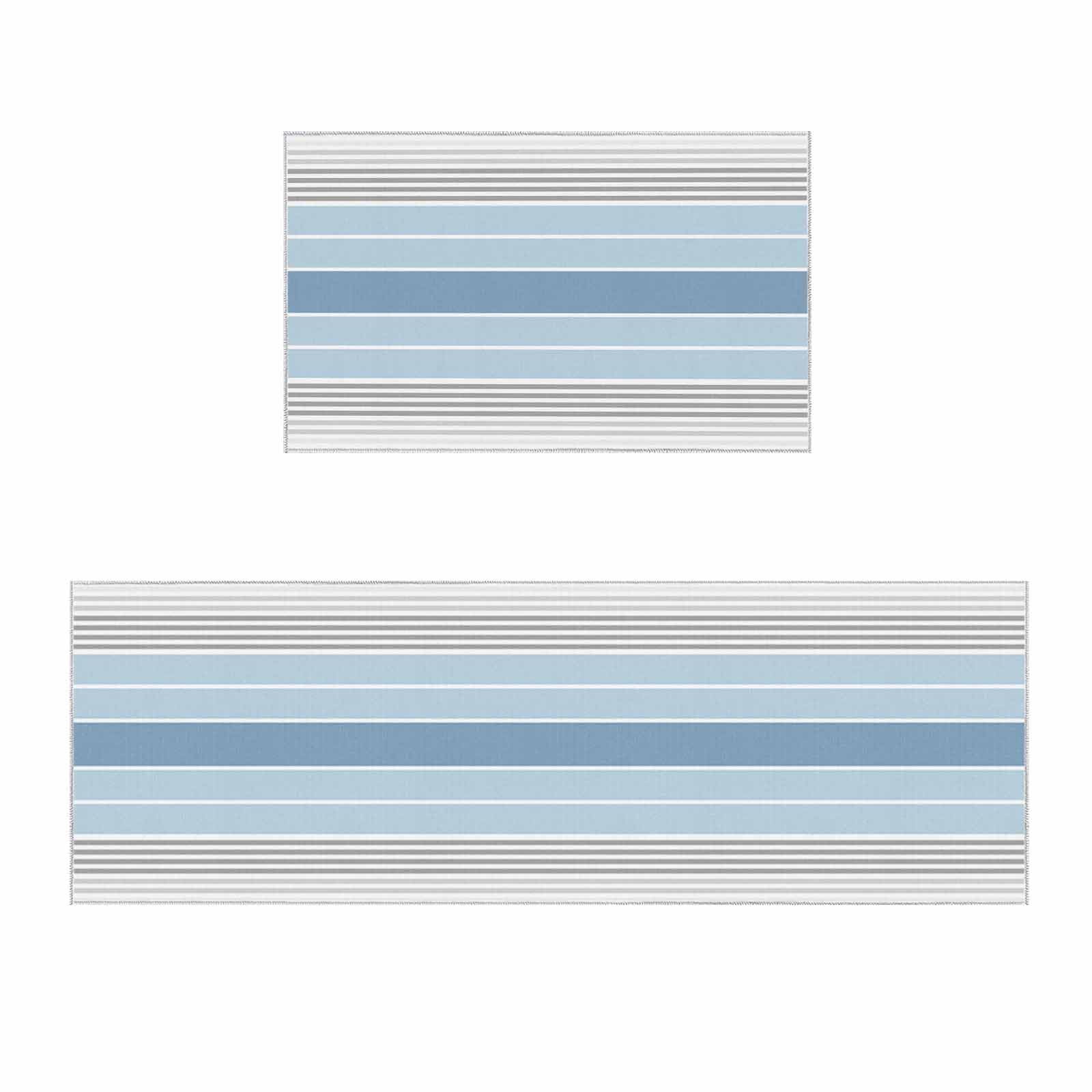 2 Pieces Kitchen Rugs and Mats,Abstract Blue Gradient Stripe Area Runner Rug Set Non Slip Floor Doormat Washable Carpet Standing Mat for Kitchen Sink Indoor Corridor,Grey Minimalist Line Art