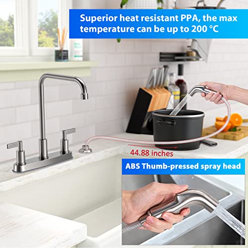 Kitchen Faucet with Sprayer,Brushed Nickel Kitchen Sink Faucet,3 Hole or 4 Hole Faucet for Kitchen Sink,Stainless Steel 2 Handle Kitchen Faucet with Side Sprayer,4 Hole Kitchen Faucets - Image 3