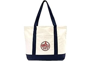 Trader Joe's Navy Blue Cotton Canvas Embroidered Tote Bag