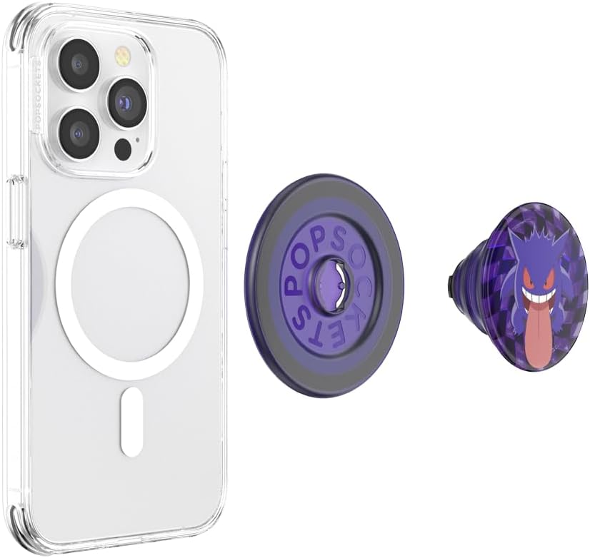 PopSockets PopGrip for MagSafe, Magnetic Phone Grip & Stand, Swappable Top, Secure Grip for iPhone MagSafe Cases, Kickstand for Hands-Free Viewing, Wireless Charging Compatible - Ghost Gengar