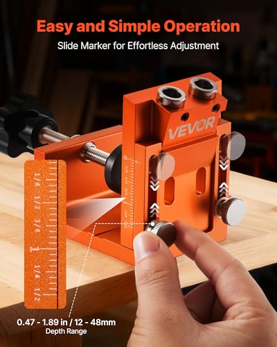 Image of VEVOR Pocket Hole Jig Kit, 0.47 to 1.89 in Adjustable, Jig Pocket Hole System with Step Drill, Hex Wrench, Drill Stop Ring, Square Drive Bit, Plugs and Screws, Reinforced Metal Frame, for Woodworking
