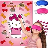 Cute Pink Party Decorations, Pin The Bow Sticker on Cat Party Game, Large Poster with 24 Pcs Bow Stickers, Birthday Party Supplies for Girls (Pink)