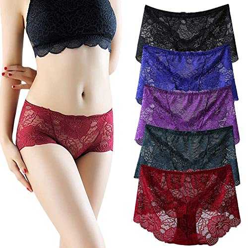 Pholeey Damen Sexy Unterwäsche Spitze Höschen Hohe Taille Übergröße Damen Slip für Damen 5er-Pack, 5 Stück, 42 thumbnail