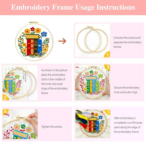 Image of Zhenqing 4 Themes Cross Stitch Kit Set - 11CT 9.45x9.45Inch, Coffee /Books /Cats /Floral Designs, DIY Embroidery Kit with Full Tools (Hoops, Scissors, Tassels) & Guide, Cozy Home Decor Gift(69601)
