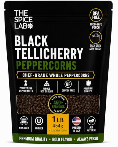 Tellicherry Black Peppercorns for Grinder Refill - Packed in...