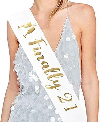 Birthday Girl Sash White and Gold - 21st Birthday for Women - Happy Birthday Party Favors - Supplies and Decorations - by Finally 21