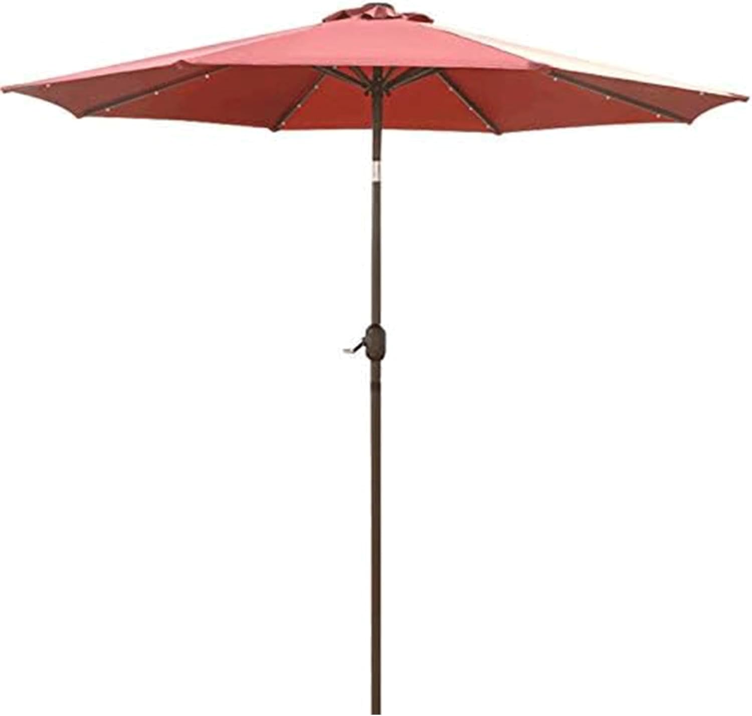 Energy-Saving Solar LED Umbrella, 9ft Red Patio Umbrella with Tilt, Aluminum Alloy Umbrella Pole Design Outdoor Umbrella(A-Without Base)