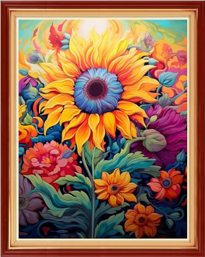 Image of Funxvoot Stamped Cross Stitch Kits Beginners Full Range of Embroidery Kits for Adults 11CT Embroidery Patterns Needlepoint Kits Printed Cross Stitch Kits-Magic Sunflower 16x20 inch