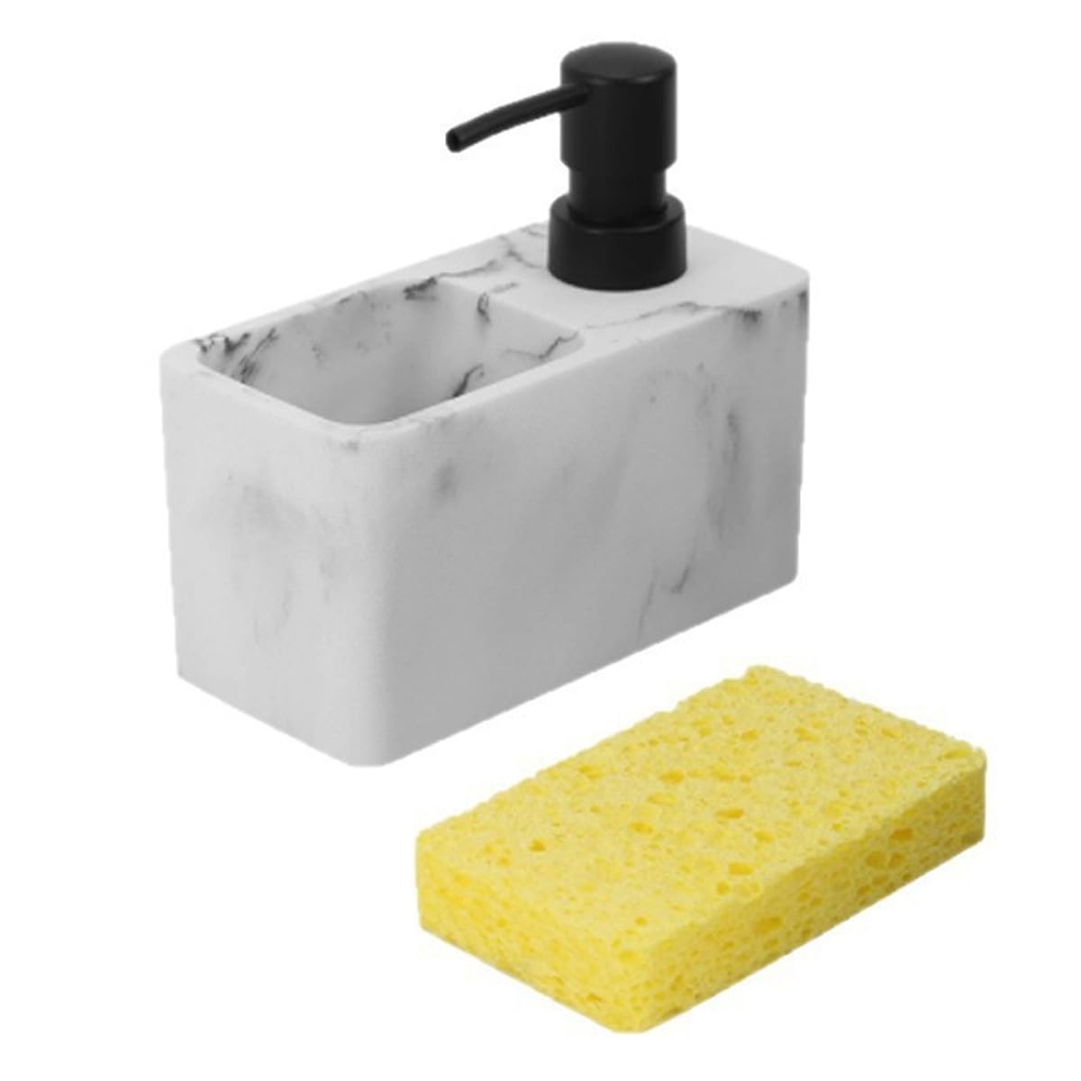 Teron 2-in-1 Soap Dispenser for Kitchen with Sponge Holder, Marble Design Washing Up Liquid Dispenser for Kitchen, Bathroom and Sink (White)