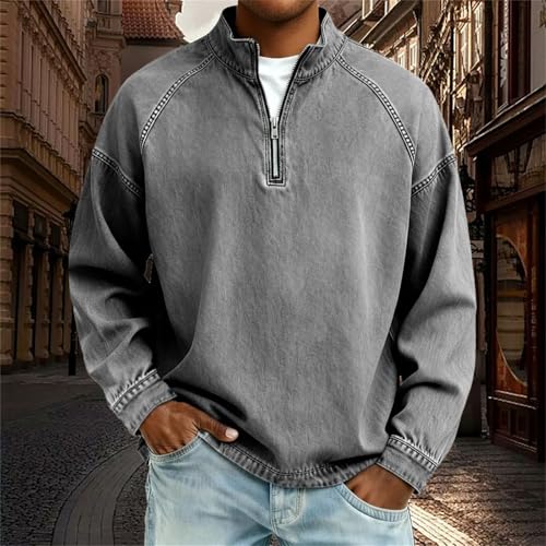 Pull vintage à fermeture éclair 1/4 délavé à l'acide pour homme - 2