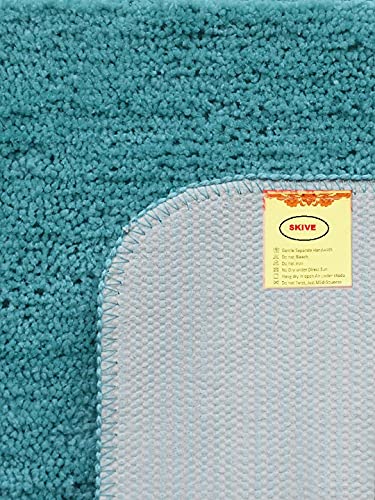 Image of SKIVE India Kitchen Mat and Runner with Anti Skid Backing,Colour Aqua Set of 2 (40x120(40 x 60) CM