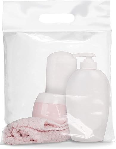 Miniatura 10 de APQ - Bolsas troqueladas con cremallera de 9 x 12 pulgadas, paquete de 50 bolsas transparentes con asas, bolsas de polietileno resellables con borde