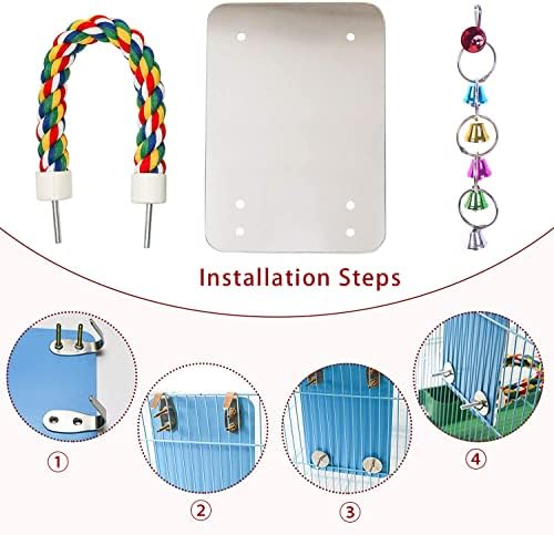 7" Bird Mirror with Rope Perch Bird Toys Swing — texture and fabric close-up