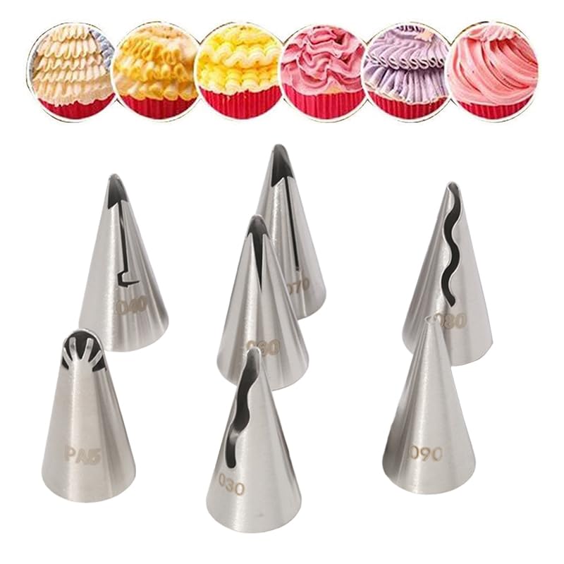 SANTUO 7 Stück Spritztüllen Set Groß 304 Edelstahl - Wiederverwendbar Tüllen für Spritzbeutel Backzubehör Cupcakes Torten Plätzchen Gebäck