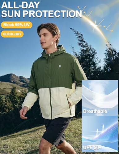 Image of Venzina Sunscreen Jacket for Men Lightweight UPF 50+ Breathable Sun Hoodie Wind-Resistant Quick-Dry Packable Jacket for Running Hiking Fishing