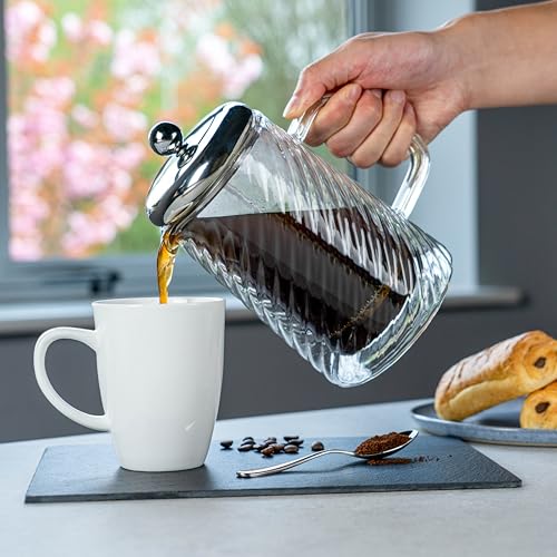 Café Olé Rotolo 8 Cup Cafetière, Double Wall Insulated, Glass and Stainless Steel