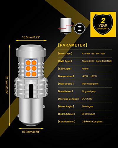 Mejora la seguridad vial en carretera con luces LED P21/5W KATUR de freno trasero amarillo 4