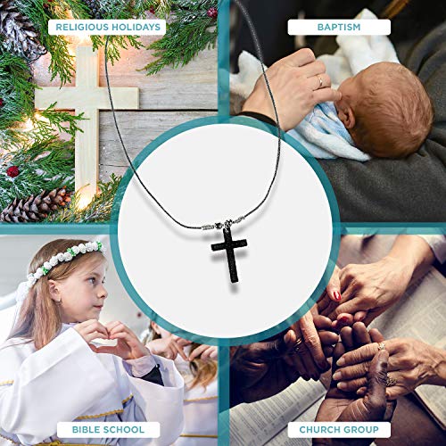 Fun Express Hematite Cross Necklace (Pack of 12) 1 1/4" Hematite Cross on 18" black cord4