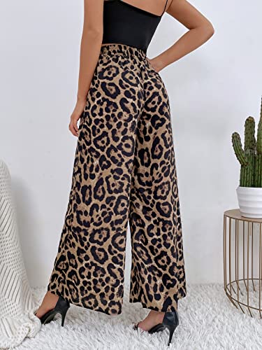 WDIRARA Women's Leopard Print Elastic High Waist Wide Leg Pants Casual Pants2