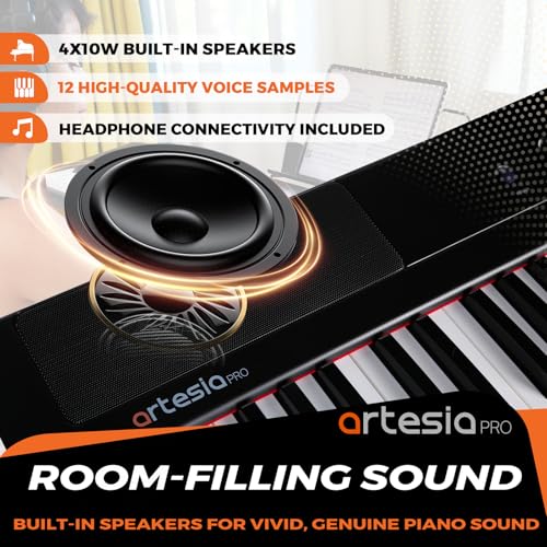 Image of Artesia Portable 73 Key Weighted Keyboard With Full-Sized Velocity Sensitive Keys, Digital Piano Beginner Set Include AMH-10 Headphones, Dust Cover, Keyboard Stickers and Free Melodics Piano Lessons
