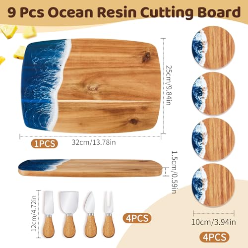 Set de tablas de cortar y cuchillos de queso Ocean Resin 9 pzas miniatura 2