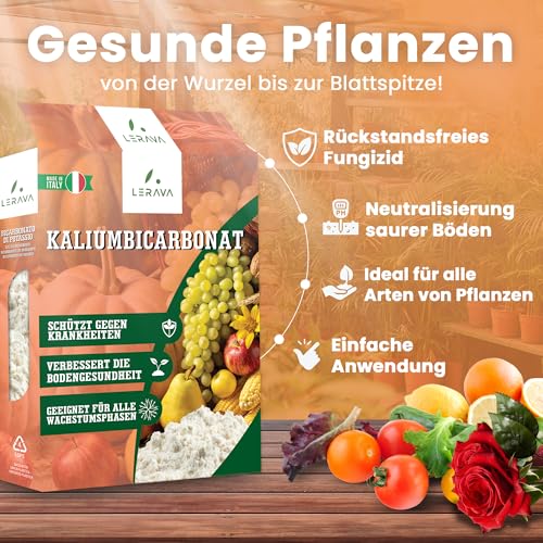 LERAVA® Kaliumbicarbonat – 250g - Natürliches Fungizid für Pflanzen gegen Mehltau & Pilzbefall | pH-Regulator für Boden & Pflanzen | Ideal für Obst, Gemüse & Garte, Wasserlöslich & Effektiv - Pilzfrei