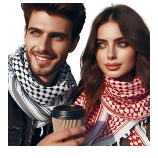 ABTAA Deux unités 2 couleurs écharpe foulard femmes hommes keffieh désert foulard tactique arabe turban polyvalent coton (classique blanc et rouge) 2 pièces.