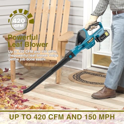 Wgkok Leaf Blower Cordless - 21V 5-Speed Mode Electric Cordless Leaf Blower with 2 Batteries and Charger, 2.0Ah Lightweight Battery Powered Leaf Blowers for Lawn Care, Patio, Blowing Leaves (Blue) by Wgkok - Image 5
