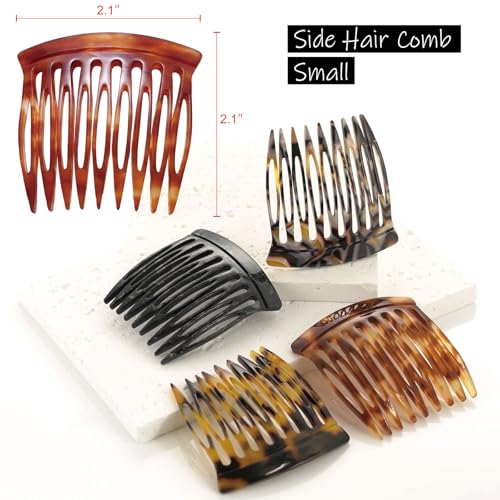 hair side combs - small french side hair comb clips for women decorative french twist hair styling accessories -4 pcs tortoise brown