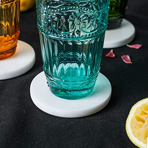 Whole Housewares Marble Drink Coaster Set With Cork Back Dia 3.9 Inch Natural Stoneware | Suitable For Kinds Of Cups And Outdoor Picnic | Pack Of 4 (White) #TOP4
