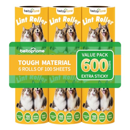 Beitophome Lint Roller Refills Only, 600 Sheets Lint Rollers with Tough Paper, Ideal for Dog and Cat Hair Removal, Lint Rollers Mega Value Set for Clothes, Carpet & Dust Cleaning